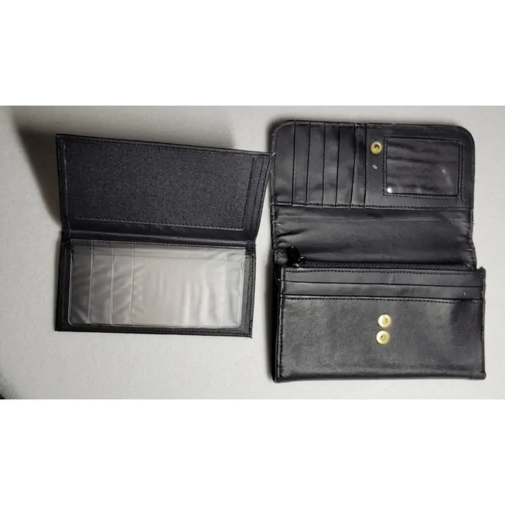 Black Faux Leather Womens Wallet Checkbook Card Holder 8